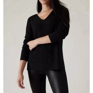 NWT ATHLETA Hanover Refined V-Neck Sweater Tunic | Black Large $109